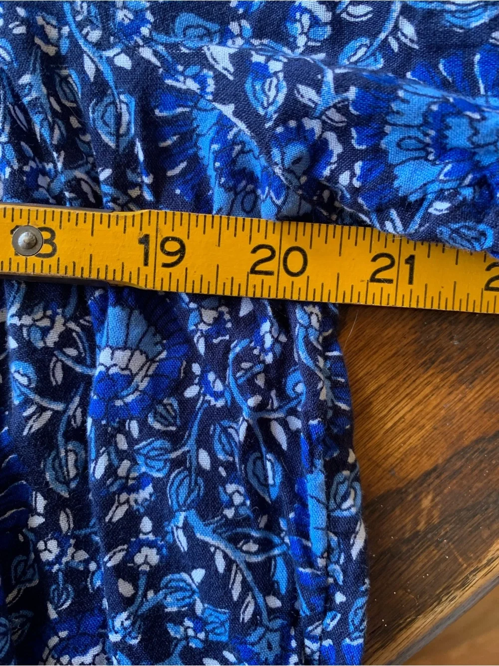 Old Navy Blue Floral Boho Peasant Top Short Sleeve Tassel Large‎